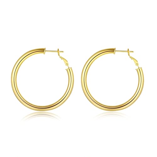 Doubnine Tube Hoop Earrings Gold Lightweight Large Earrings Women Fashion Jewelry (50mm, gold) Beauty & Personal Care Doubnine