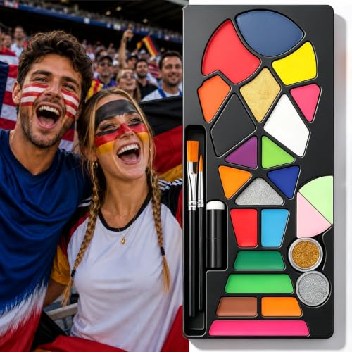 Sports Face Paint Kit, 20 Colors Washable Face & Body Paint with Glitter and Brushes, Game Day Makeup for Kids Adults, Parties, Bars & Team Events Beauty & Personal Care outtshop