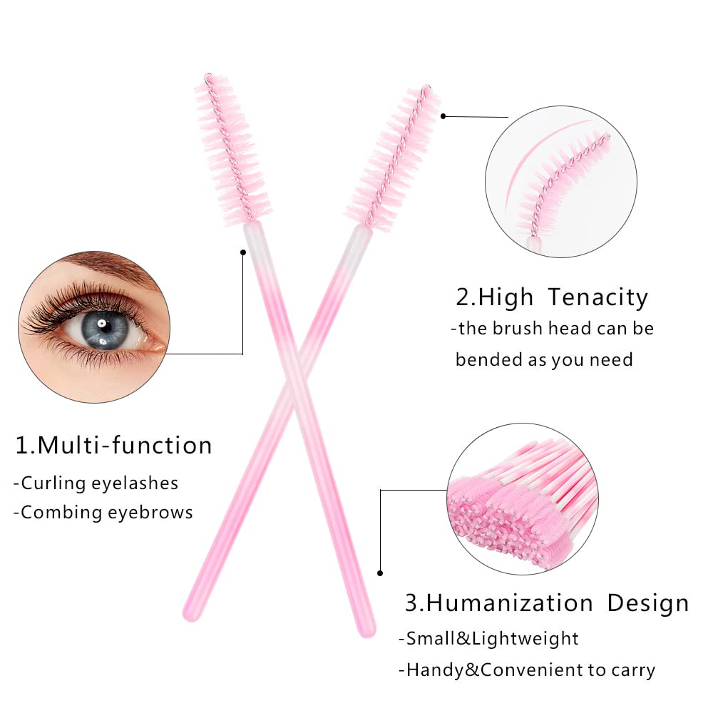 300 Pack Mascara Wands Disposable Eyelash Brush Spoolie Brush for Eyelash Extensions Lash Applicators Tool Kit, Pink Beauty & Personal Care Mekupeu