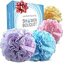 Loofah-Bath-Sponge Lace-Mesh-Set // 2-Scrubs-in-1 by Shower Bouquet/Large Full 60g Pouf (4 Pack Spa Colors) Body Luffa Loofa Loufa Puff - Exfoliate Beauty & Personal Care Shower Bouquet