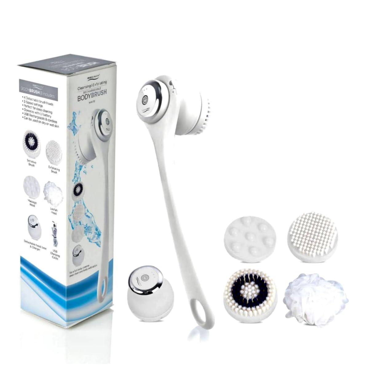 ISO Beauty ISOABBBRWT-700 Cleansing & Exfoliating Rechargeable All-in-1 Body Brush - Bright White Beauty and Personal Care ISO Beauty