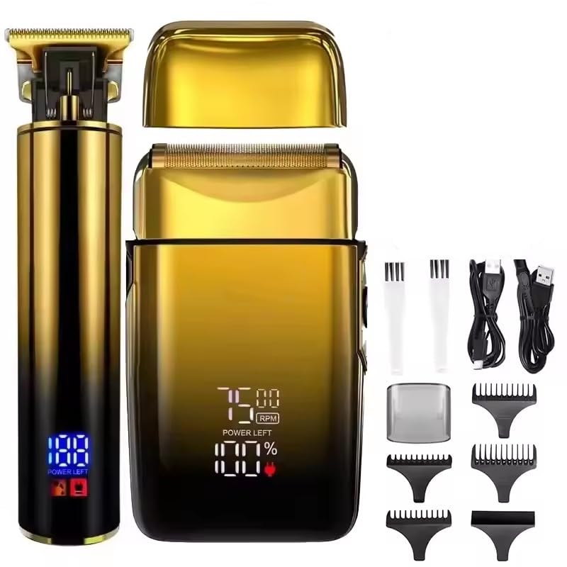 QDKVTNDJZ 2 in1 Professional Hair Trimmer Foil Shavers Set for Men,Electric Razor for, Beard Grooming Shaving Kit with T-Blade, Rechargeable Haircut Beauty and Personal Care QDKVTNDJZ
