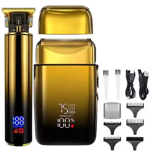 QDKVTNDJZ 2 in1 Professional Hair Trimmer Foil Shavers Set for Men,Electric Razor for, Beard Grooming Shaving Kit with T-Blade, Rechargeable Haircut Beauty and Personal Care QDKVTNDJZ