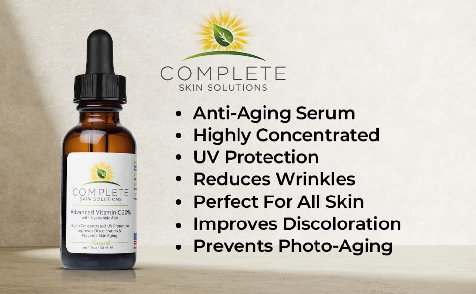 Complete Skin Solutions Advanced Vitamin C 20% Serum With Hyaluronic Acid Beauty & Personal Care COMPLETE SKIN SOLUTIONS