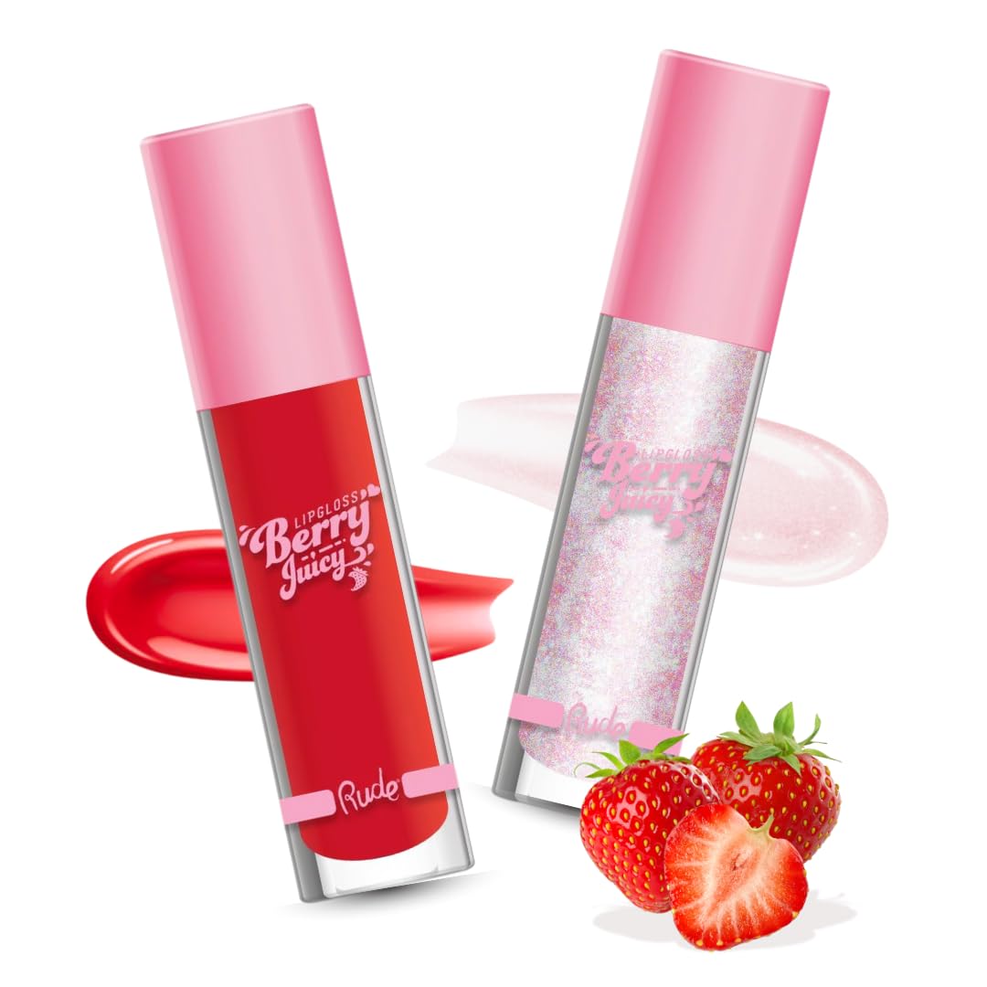 RUDE Cosmetics Berry Juicy Lip Gloss for Women, High Shine Lip Glosses Set, Moisturizing & Hydrating Lipgloss for Girls, Ideal for Day & Night Makeup Beauty & Personal Care RUDE