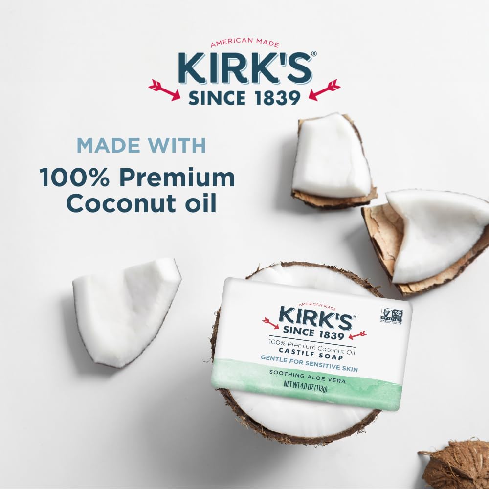 Kirk's Castile Bar Soap, Aloe Vera - Clinically Tested, Safe for Sensitive Skin with Coconut Oil, Vegan and Non-GMO - 4 oz Bars, 6 Pack Beauty & Personal Care Kirk's