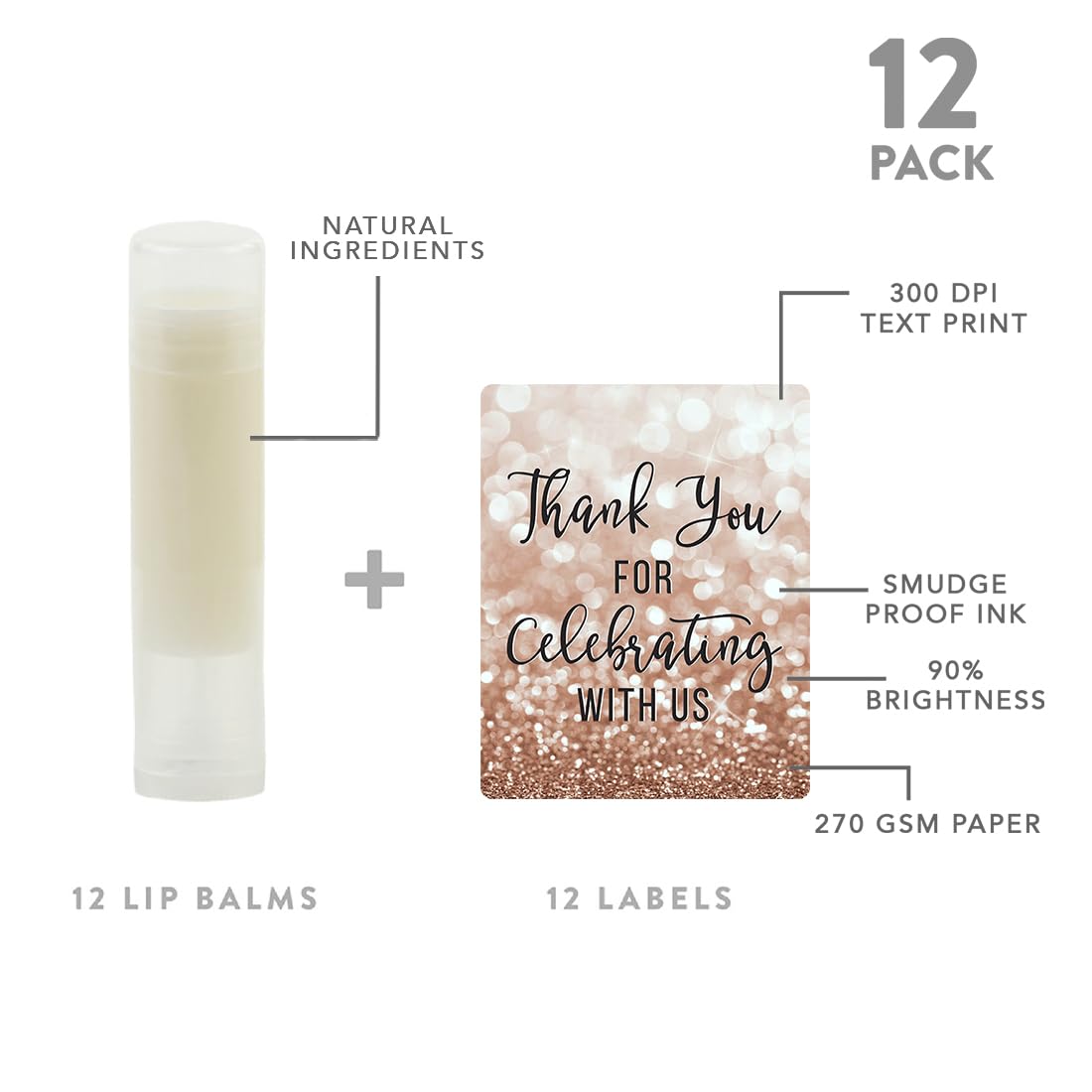 Andaz Press Bridal Shower Bachelorette Party Lip Balm Party Favors, Faux Rose Gold Glitter Shimmer, Thank You for Celebrating With Us, Bridesmaid Lip Beauty & Personal Care Andaz Press