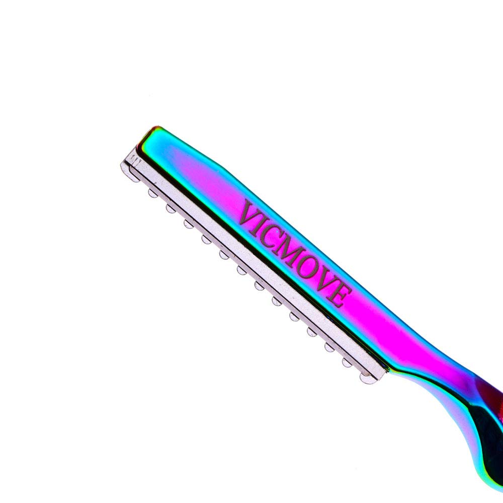 Professional Hair Styling Thinning Texturizing Cutting Feather Razor + 10 Replacement Blades Stainless Steel Rainbow Color Beauty and Personal Care VICMOVE