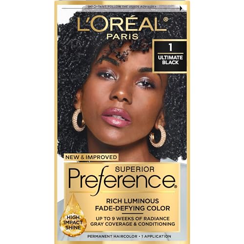 L'Oreal Paris Superior Preference Luminous Fade-Defying Permanent Hair Color, Hair Dye For Up to 9 Weeks of Radiance, Ultimate Black 1, 1 Hair Dye Kit Beauty & Personal Care L'Oreal Paris