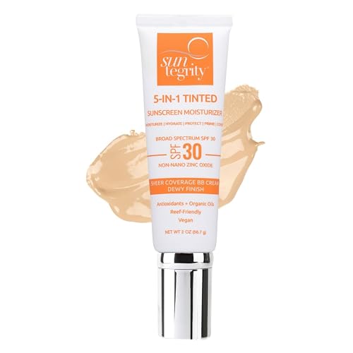 Suntegrity Tinted 5 in 1 Mineral Sunscreen for Face (SPF 30-2 oz) - Light | BB Cream Moisturizer with Physical UVA/UVB Broad Spectrum Protection | Beauty & Personal Care Suntegrity