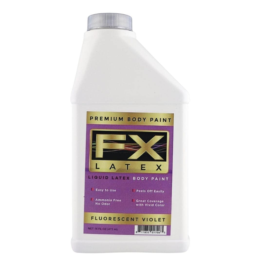 Liquid Latex - Face and Body Paint, Ammonia Free, Easy On and Off, Cosplay Makeup, Create Professional Monster, Zombie Arts 16 Oz (Fluorescent Violet) Beauty & Personal Care Liquid Latex Fashions