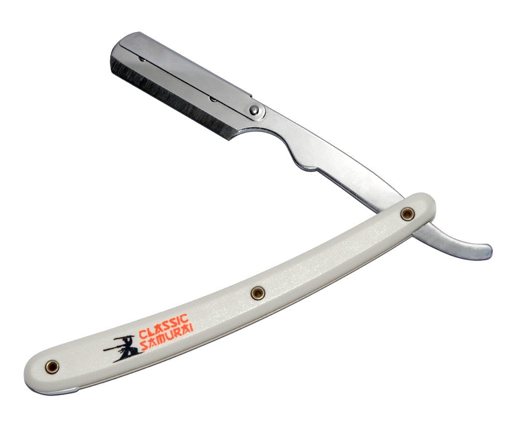 Classic Samurai Stainless Steel Professional Barber Folding Straight Edge Razor with 200 Count Lord Single Razor Blades (White) Beauty and Personal Care Classic Samurai