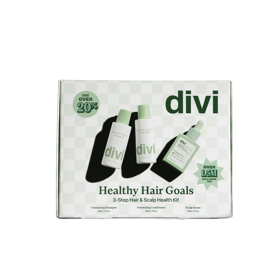 Divi Healthy Hair Goals Bundle - 30ml Hair Serum, 2 Fl Oz Volumizing Shampoo, & 2 Fl Oz Volumizing Conditioner Beauty & Personal Care divi