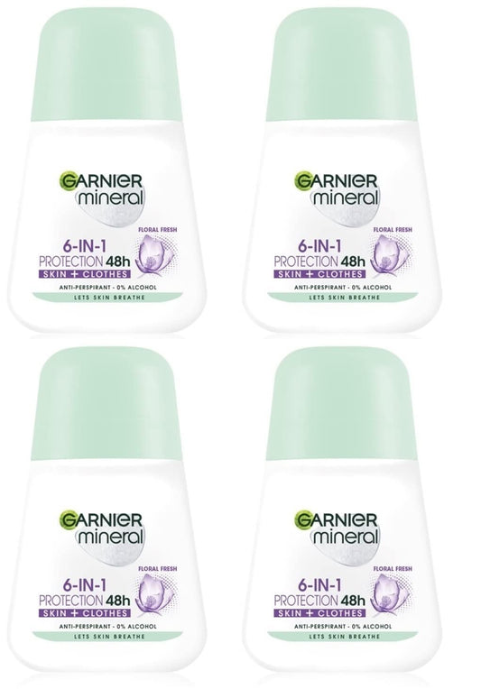 (Pack of 4) Garnier Mineral Protection 6 Floral Fresh Scent Anti-perspirant Roll On for Women 4x50ml Beauty and Personal Care Garnier