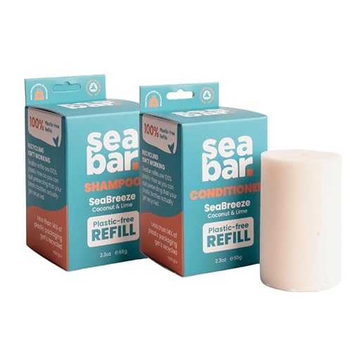 SeaBar Shampoo & Conditioner Bar Refill Set - All Natural Hair Shampoo - Vegan, Sulfate-Free, Eco Friendly Zero Waste Reusable Packaging with Travel Beauty & Personal Care SeaBar