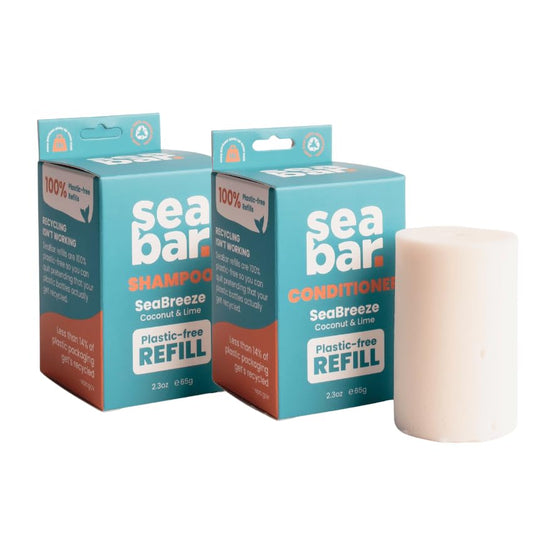 SeaBar Shampoo & Conditioner Bar Refill Set - All Natural Hair Shampoo - Vegan, Sulfate-Free, Eco Friendly Zero Waste Reusable Packaging with Travel Beauty & Personal Care SeaBar