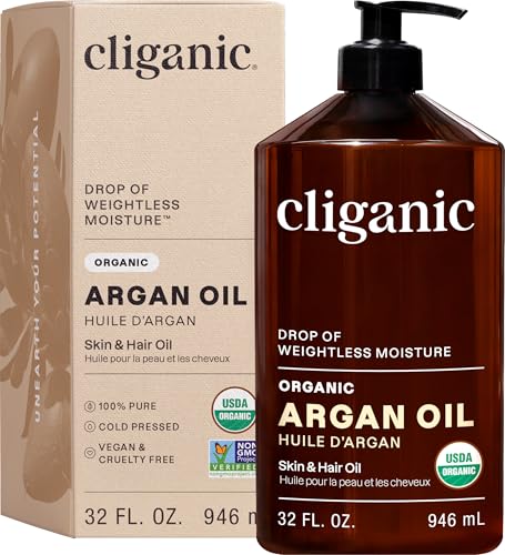 Cliganic Organic Argan Oil for Hair, Face & Skin (Bulk, 32oz with Pump) - 100% Pure, Cold Pressed Beauty & Personal Care Cliganic