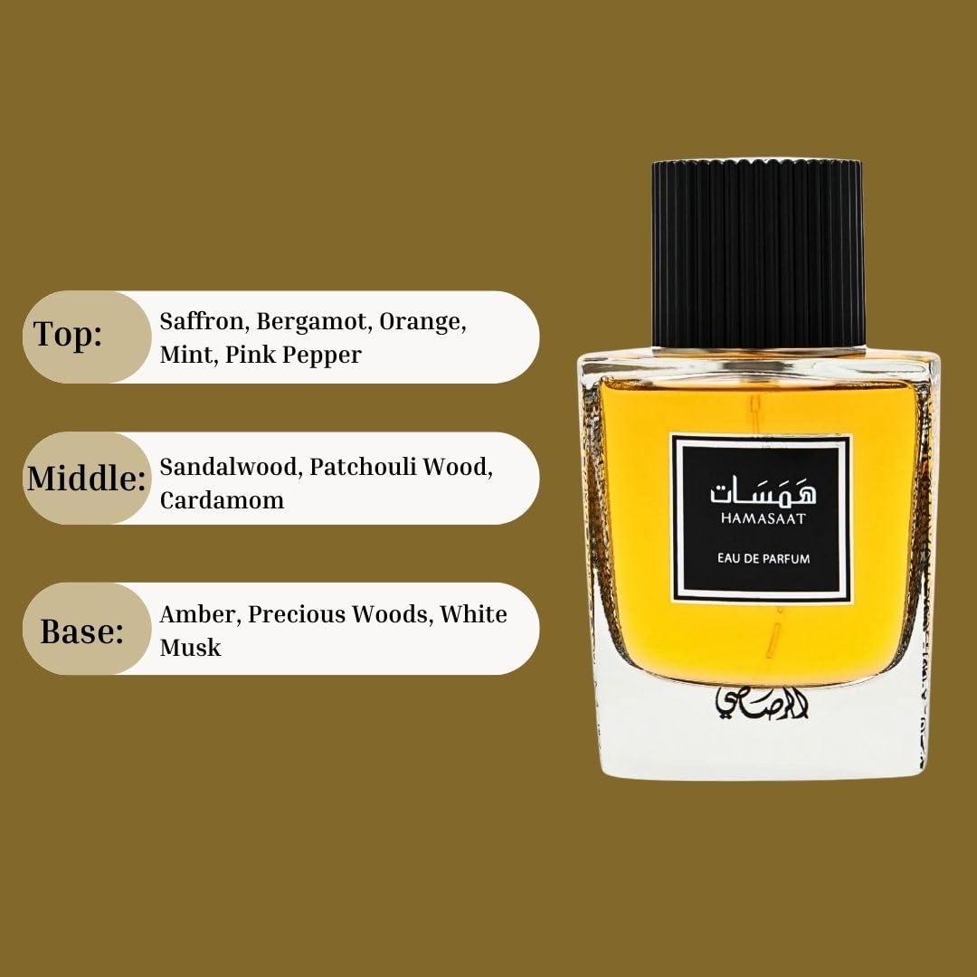 RASASI Hamasaat Eau De Parfum Spray 100ML (3.38 OZ) Long Lasting Arabian Perfume for Men - Refreshing, Woody And Musky Fragrance - Captivating Beauty & Personal Care RASASI