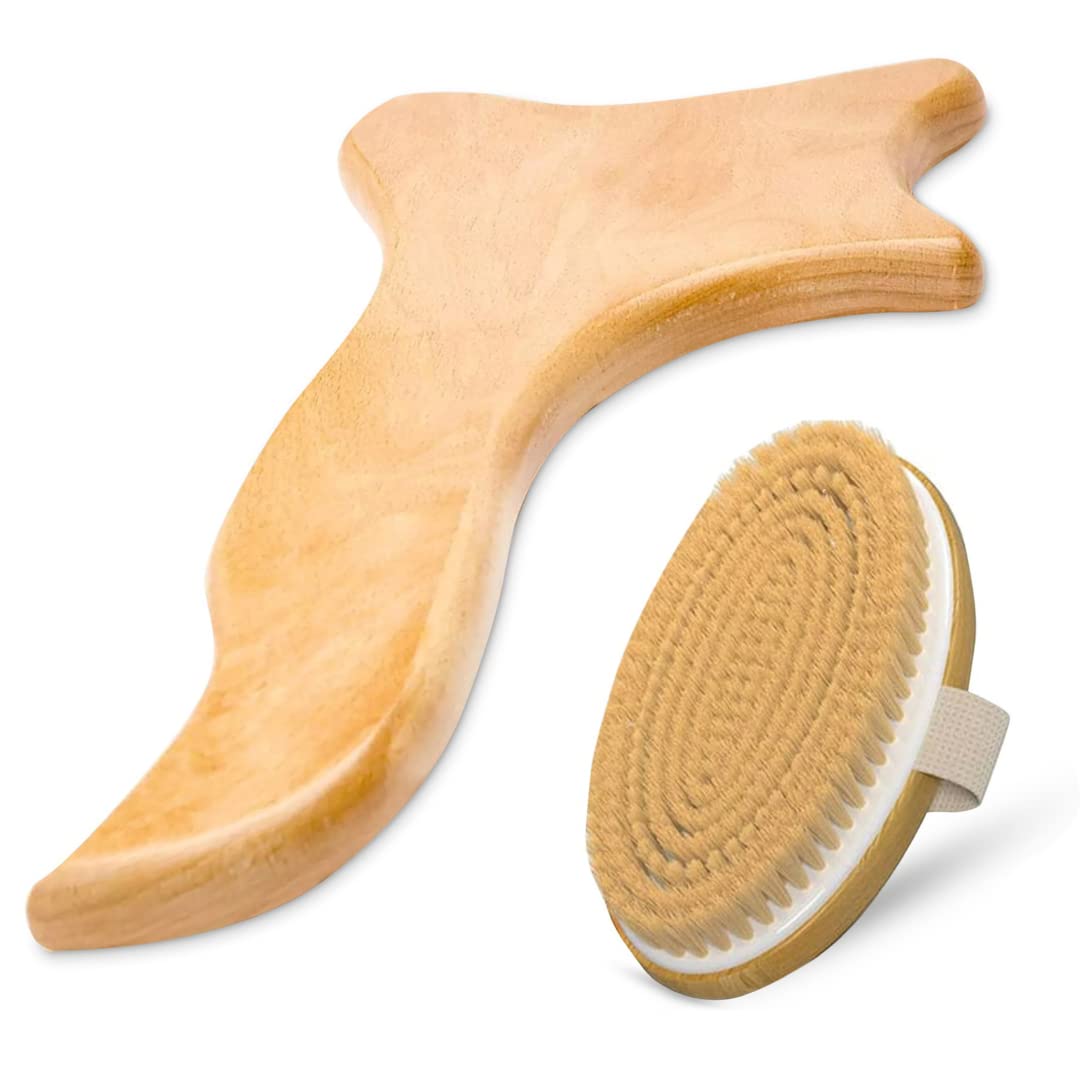 Lymphatic Drainage Paddle Wood & Dry Skin Brush Set - Anti-Cellulite Tools for a Healthier Lymphatic System With Body Brush Beauty and Personal Care GustoGoods