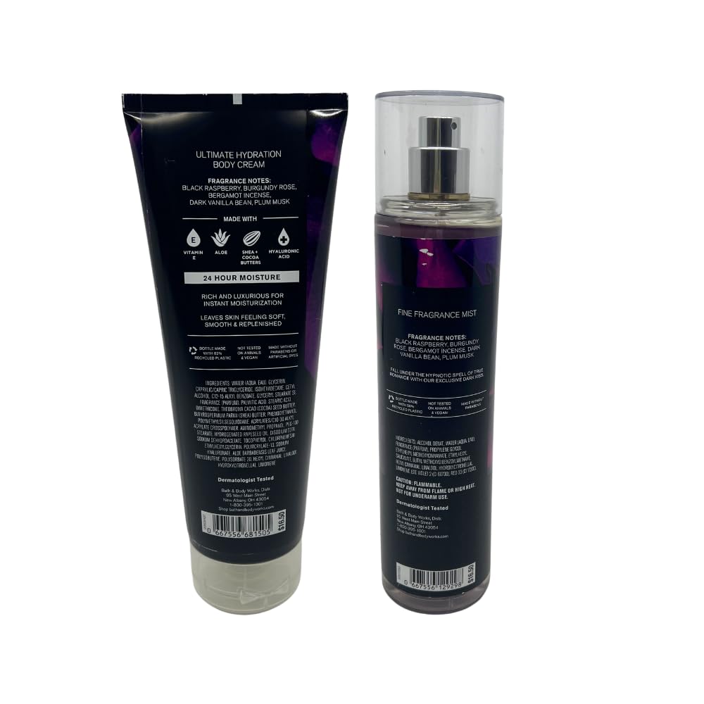 Bath & Body Works DARK KISS 2-piece Gift Set with a Red Bow for Holidays & Gifts - Fine Fragrance Mist & Ultimate Hydration Body Cream Beauty & Personal Care Bath & Body Works
