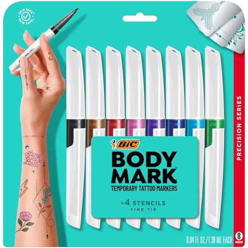 BIC BodyMark Temporary Tattoo Markers, Precision Series, 8-Count Pack