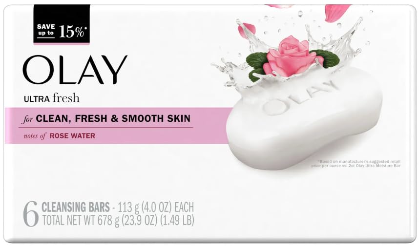 Olay Ultra Fresh Bath Bar, for Clean, Fresh & Smooth Skin with Notes of Rosewater, 23.9 oz (678g) - 6 Count, Pack of 1 Beauty & Personal Care Olay
