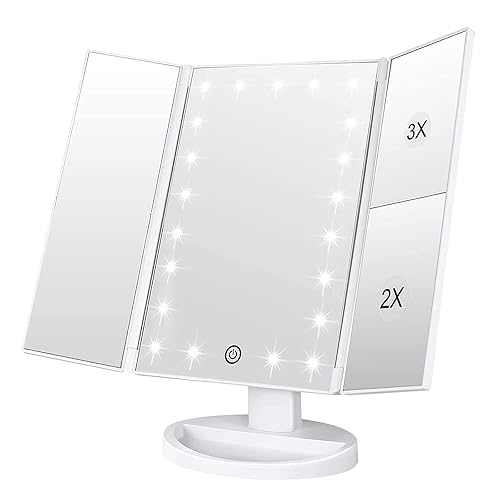 WEILY Makeup Mirror with 21 LED Lights,Two Power Supply Modes, Adjustable Touch Screen and 1x/2x/3x Magnification Tri-Fold Vanity Mirror,Chargeable Beauty & Personal Care WEILY