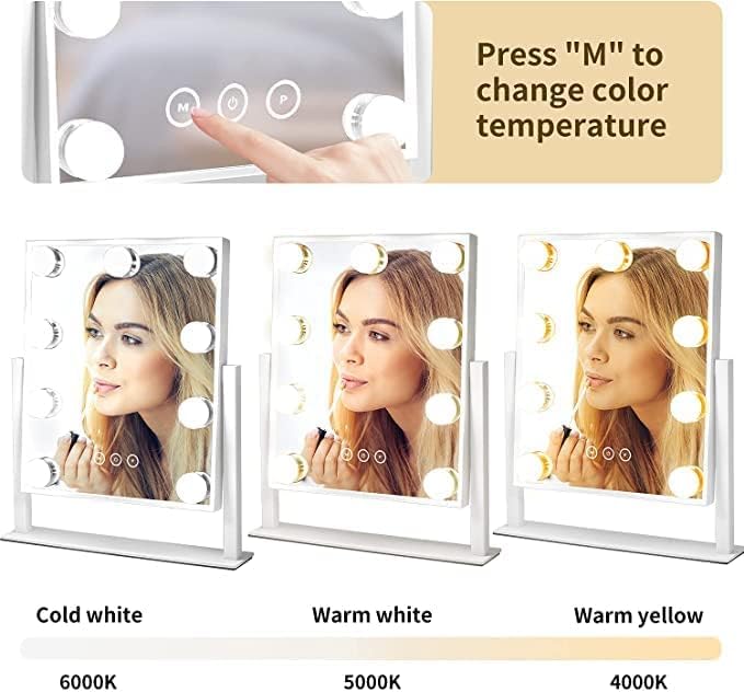 IMEASY Vanity Mirror with Lights?Hollywood Lighted Makeup Mirror with 3 Color Modes and 9 Dimmable Diamond LED Light Bulbs Detachable 10X Beauty & Personal Care IMEASY