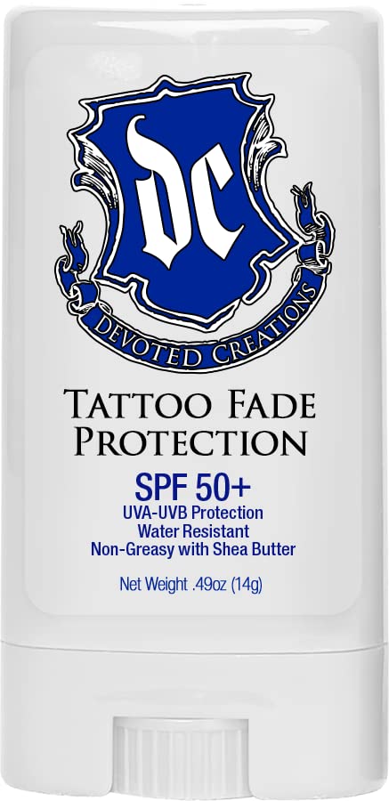 Devoted Creations Tattoo Fade Protection Stick with SPF 50+ UVA-UVB Protection, Water Resistant, Non-Greasy with Shea Butter .49oz (Pink/Blue) Beauty & Personal Care Devoted Creations