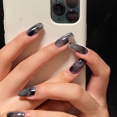 BABALAL Square Press On Ombre Glue On Short Squoval Acrylic Nails - Glossy Black Full Cover Nails for Women & Girls Beauty & Personal Care BABALAL