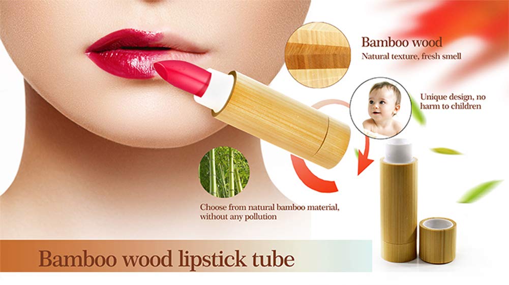 Natural Bamboo Lip Balm Tubes,5.5g Empty Refillable DIY Lipstick Tube Holder Deodorant Case For Cosmetic Lipstick Lip Gloss Containers with White PP Beauty & Personal Care Furnido