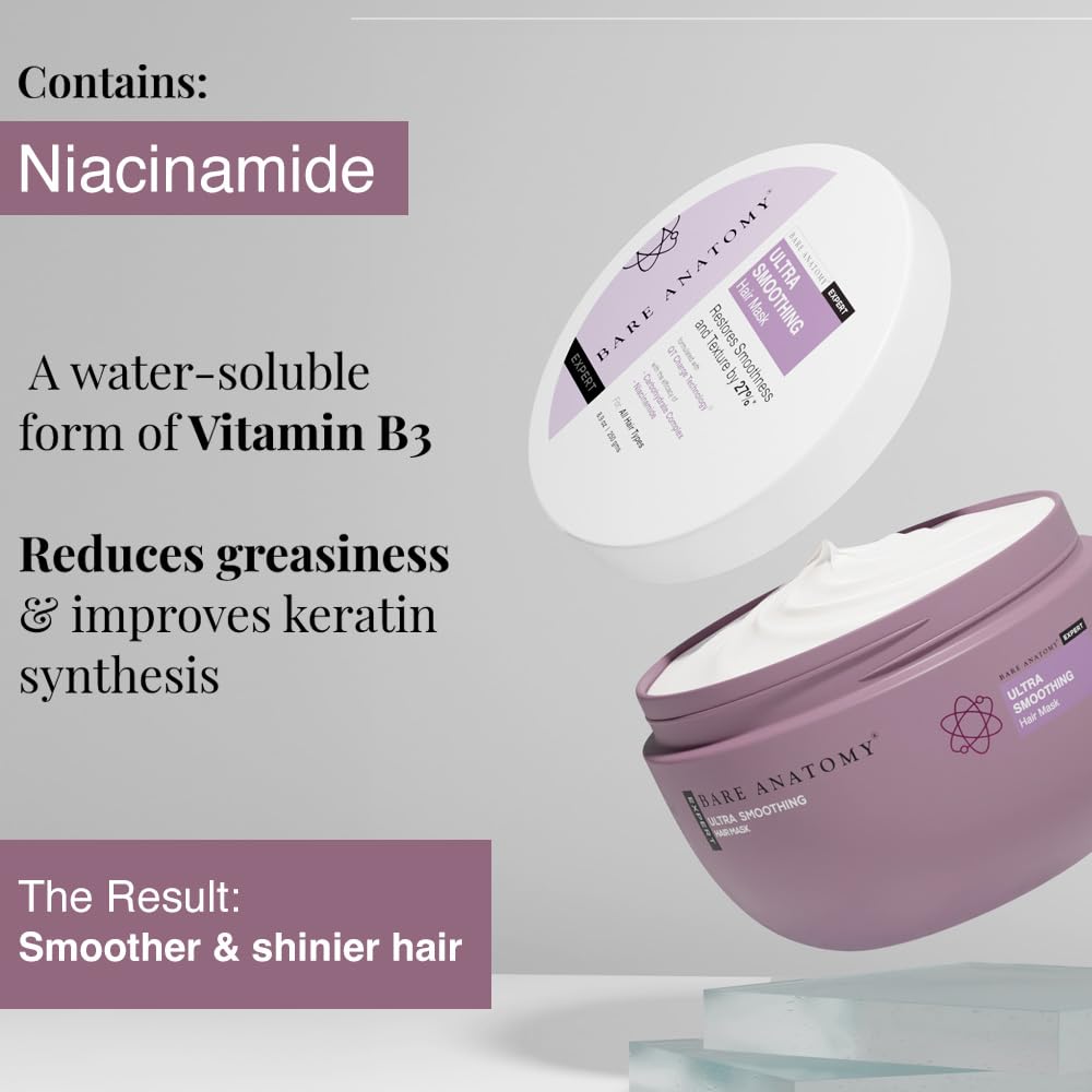 Bare Anatomy Ultra Smoothing Hair Mask Deep Conditioning with Carbohydrate Complex & Niacinamide | For Dry & Frizzy Hair | Sulphate & Paraben Free | Beauty and Personal Care Bare Anatomy