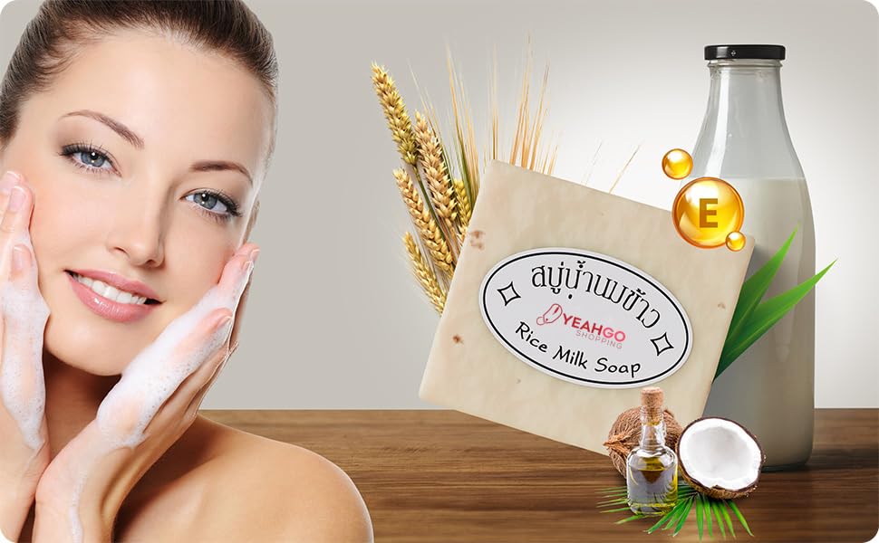 Yeahgoshopping 2 Pcs Original Rice Milk Soap Bar Thailand Jasmine 60-65 Grams Handmade Gluta Collagen Douro Jabon Douro Real Fuentes Pourres Grade Beauty & Personal Care Yeahgoshopping