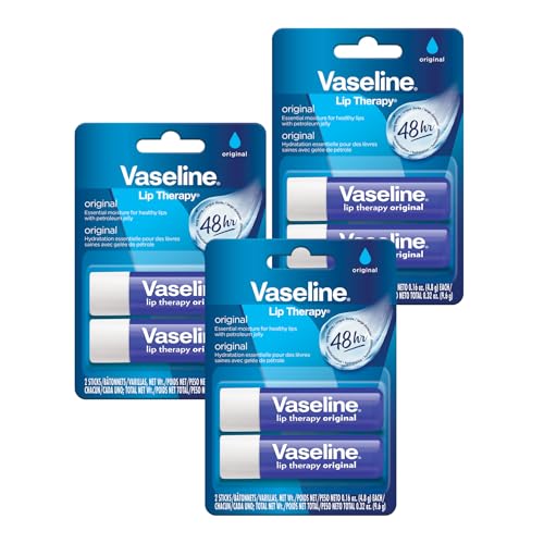 Vaseline Lip Therapy Care Original, Fast-Acting Nourishment, Ideal for Chapped, Dry, Cracked, or Damaged Lips, Lip Balm, 3-Pack of 2, 0.16 Oz Each, 6 Beauty and Personal Care Vaseline