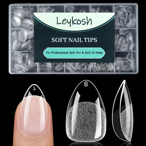 Leykosh Short Almond Nail Tips, 15 Sizes 240 PCS Clear Acrylic Soft Fake Nails Gel Nail Tips, Full Cover Pre-Shaped Matte Long Lasting Press on Nails Beauty and Personal Care LEYKOSH Default Title