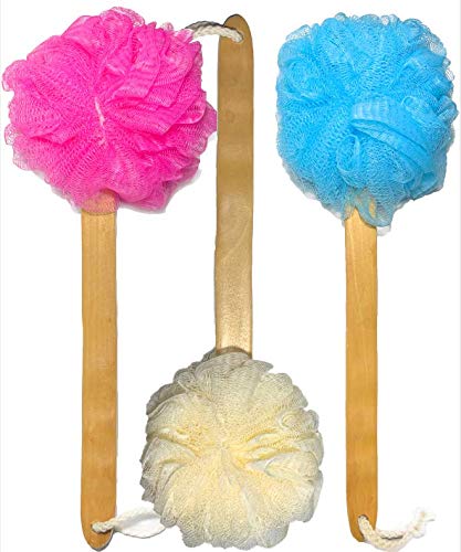 3 Pack Exfoliating Loofah luffa loofa Bath Back Brush On a Stick - Long Wooden Handle with Radian is Ergonomic for Men and Women - Shower Sponge Body Beauty & Personal Care Mr.Cui'shop