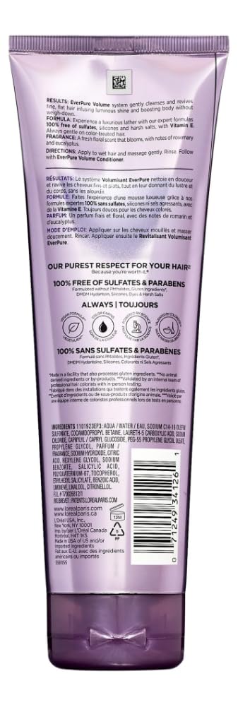 L'Oreal Paris EverPure Volume Sulfate Free Shampoo for Color-Treated Hair, Volume + Shine for Fine, Flat Hair, with Lotus Flower, 2 Count (8.5 Fl; Oz Beauty & Personal Care L'Oreal Paris
