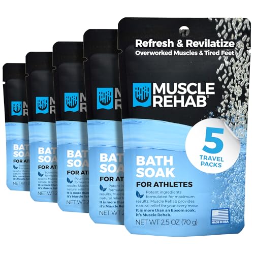 Muscle Rehab Epsom Salt Bath Soak 5 Travel Packets with Arnica and Magnesium for Muscle Pain Relief : Portable Foot Soak for Athletes and Active Beauty and Personal Care Muscle Rehab