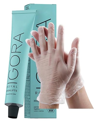 IgoraRoyal Highlifts 10-49 Ultra Blonde Beige Violet Permanent Hair Color 2 Fl Oz and Clear Powdered Medium Vinyl Gloves (Bundle) Beauty & Personal Care M Hair Designs