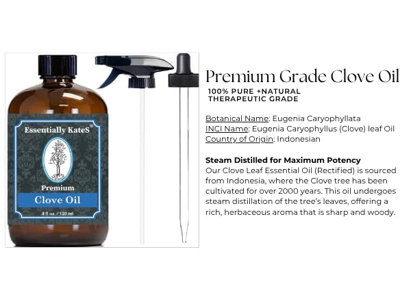 Essentially KateS Clove (Leaf) Oil 4 Fl Oz - Premium Grade Essential Oil for Hair Care, Home Diffusers, Skin, Aromatherapy, Massage and Garden Care Beauty and Personal Care Essentially KateS