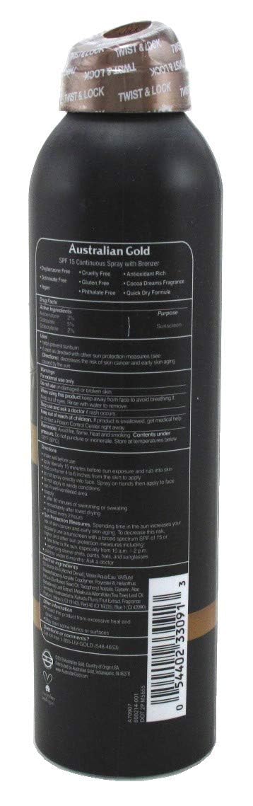 Australian Gold Continuous Spf#15 Spray 6 Ounce With Bronzer (177ml) (2 Pack) Beauty & Personal Care Australian Gold