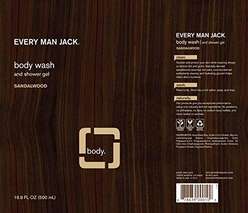 Every Man Jack Body Wash And Shower Gel 16.9 Ounce Sandalwood (499ml) (2 Pack) Beauty & Personal Care Every Man Jack