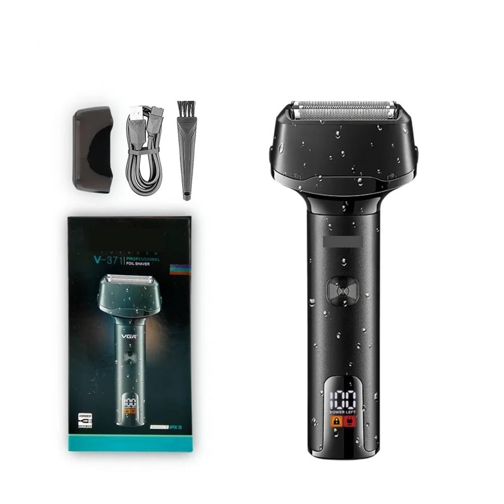 Professional Electric Shaver Waterproof Beard Hair Trimmer Rechargeable Razor Digital Display for Men V-371(V-371 with Box) Beauty and Personal Care EWKYLSEM