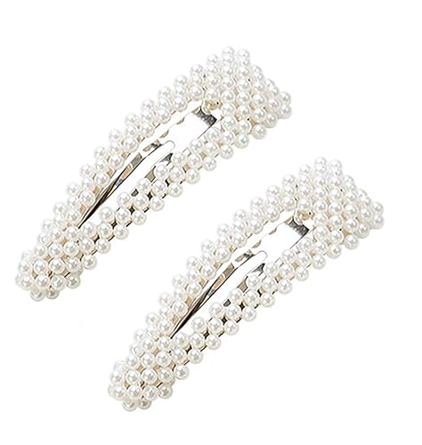 2PCS Sweet Imitation Pearl Hair Clips Hairpin Simple Fashion Alloy BB Hairgrip Hair Accessories for Women (Drop-shaped, Silver) Beauty & Personal Care Fodattm