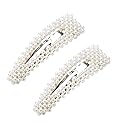 2PCS Sweet Imitation Pearl Hair Clips Hairpin Simple Fashion Alloy BB Hairgrip Hair Accessories for Women (Drop-shaped, Silver) Beauty & Personal Care Fodattm