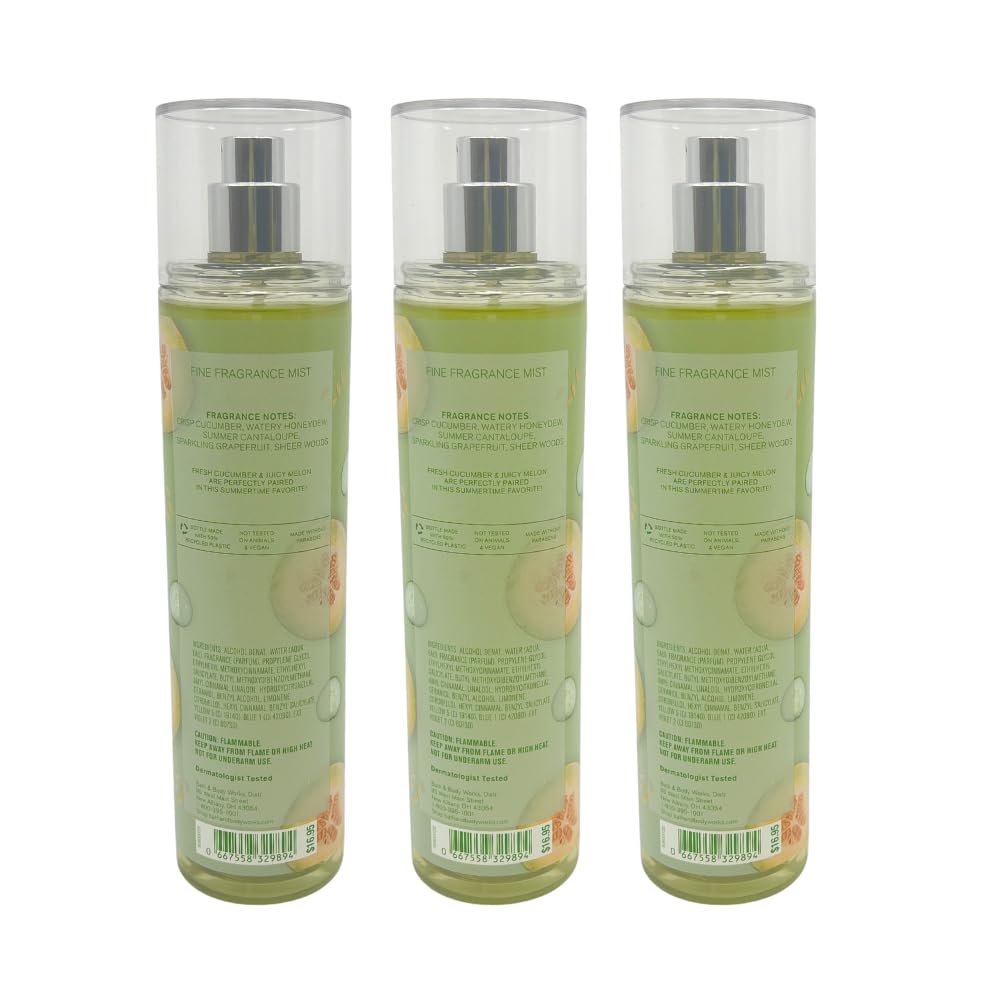 Bath & Body Works CUCUMBER MELON Fine Fragrance Mist 8 fl oz Gift Set with a Red Bow for Holiday & Gifts Pack of 3 - Limited Edition Beauty & Personal Care Bath & Body Works