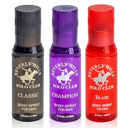 Beverly Hills Polo Club 3 Piece Body Spray Collection: Champion, Classic, Blaze (9 fl Oz, Different Fragrances) Beauty & Personal Care Beverly Hills Polo Club
