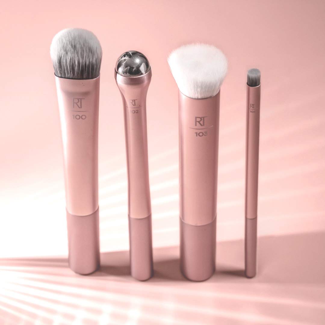 Real Techniques Prep and Prime Makeup Brush Set, Ideal for Exfoliating & Applying Primers, Moisturizers, & Serums, Skincare Tools, Synthetic Bristles