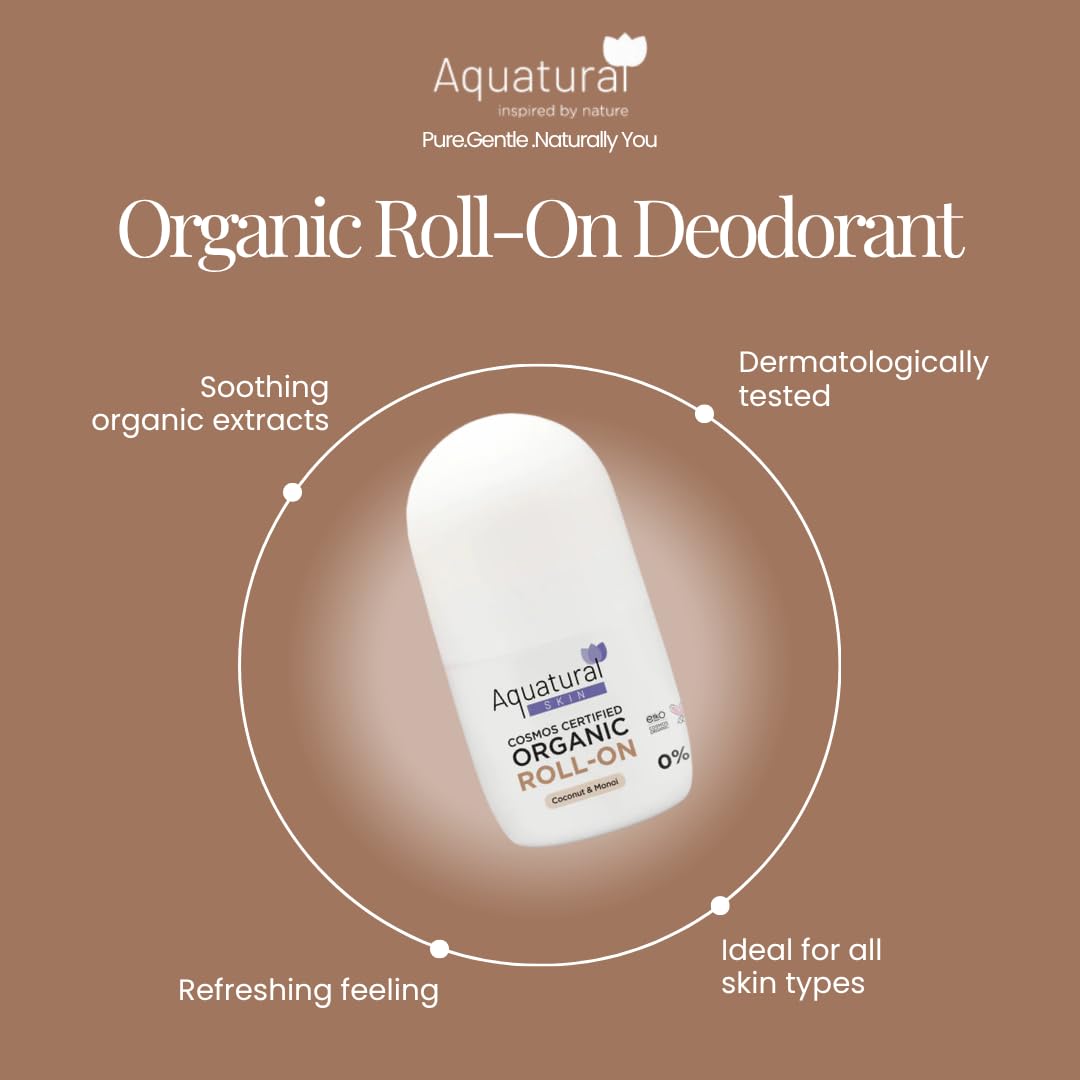 Aquatural Organic Deodorant Roll On, Monoi Scent, 2.53 Fl Oz Beauty and Personal Care Aquatural