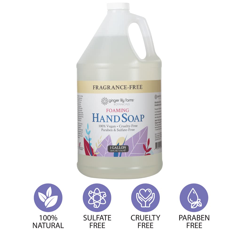 Ginger Lily Farms Botanicals All-Purpose Foaming Hand Soap Refill, Fragrance Free, 100% Vegan & Cruelty-Free, Unscented, 1 Gallon (128 fl oz) Beauty & Personal Care Ginger Lily Farms